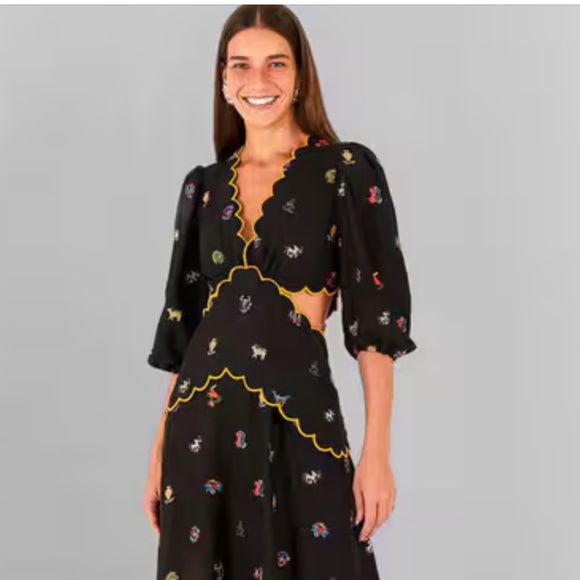 Farm Rio Zodiac Cross Stitch Embroidered Cutout Dress - Picture 1 of 3